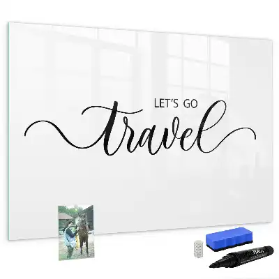 Beschrijfbaar glazen magneetbord met design met reistekst