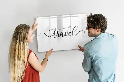 Beschrijfbaar glazen magneetbord met design met reistekst
