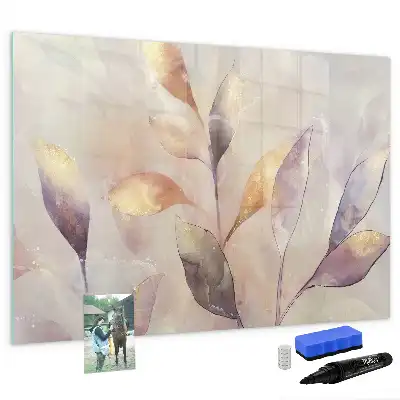 Beschrijfbaar glazen magneetbord met aquarel planten design