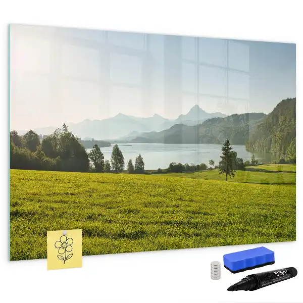 Magnetisch glazen schrijfbord met afbeelding van bergen en vlakte