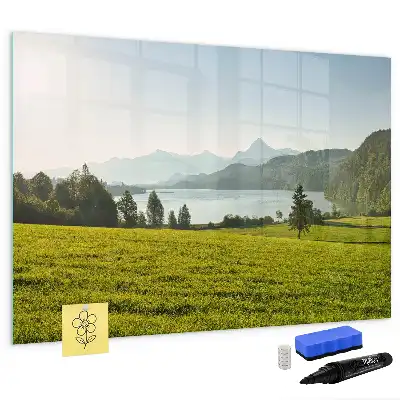 Magnetisch glazen schrijfbord met afbeelding van bergen en vlakte