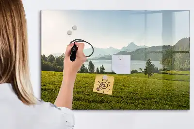 Magnetisch glazen schrijfbord met afbeelding van bergen en vlakte