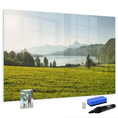 Magnetisch glazen schrijfbord met afbeelding van bergen en vlakte