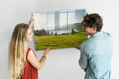 Magnetisch glazen schrijfbord met afbeelding van bergen en vlakte