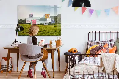 Magnetisch glazen schrijfbord met afbeelding van bergen en vlakte