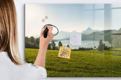 Magnetisch glazen schrijfbord met afbeelding van bergen en vlakte