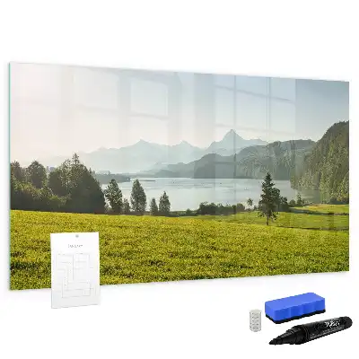 Magnetisch glazen schrijfbord met afbeelding van bergen en vlakte