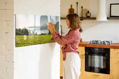 Magnetisch glazen schrijfbord met afbeelding van bergen en vlakte