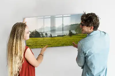Magnetisch glazen schrijfbord met afbeelding van bergen en vlakte