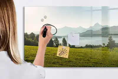 Magnetisch glazen schrijfbord met afbeelding van bergen en vlakte