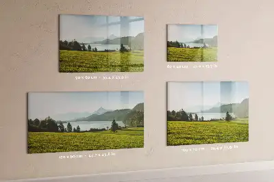 Magnetisch glazen schrijfbord met afbeelding van bergen en vlakte