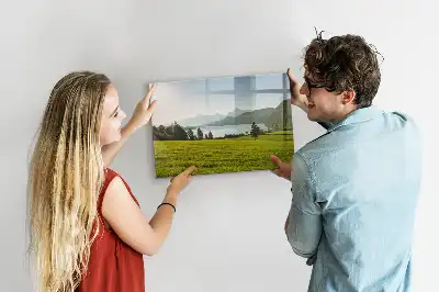 Magnetisch glazen schrijfbord met afbeelding van bergen en vlakte