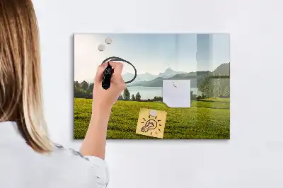 Magnetisch glazen schrijfbord met afbeelding van bergen en vlakte