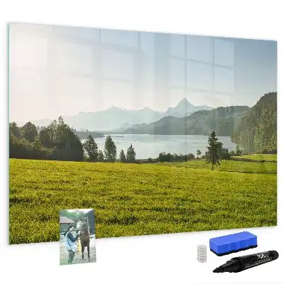 Magnetisch glazen schrijfbord met afbeelding van bergen en vlakte