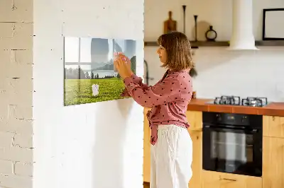 Magnetisch glazen schrijfbord met afbeelding van bergen en vlakte