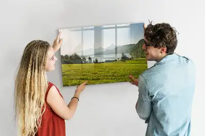 Magnetisch glazen schrijfbord met afbeelding van bergen en vlakte