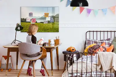 Magnetisch glazen schrijfbord met afbeelding van bergen en vlakte