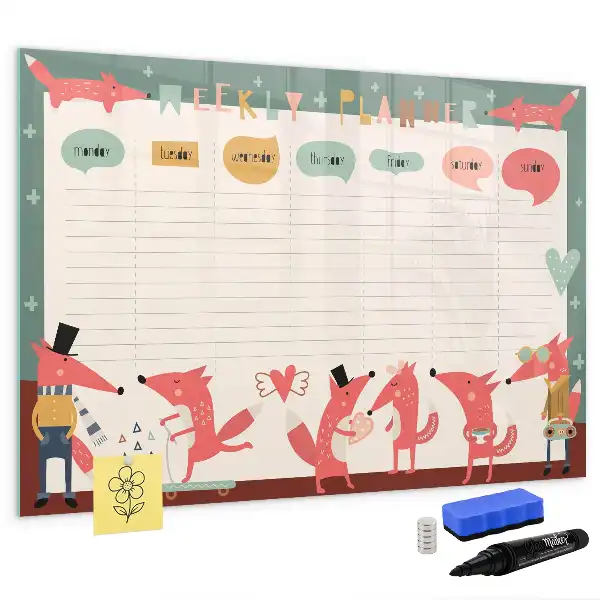 Glazen weekplanner voor kinderen beschrijfbaar magneetbord met design