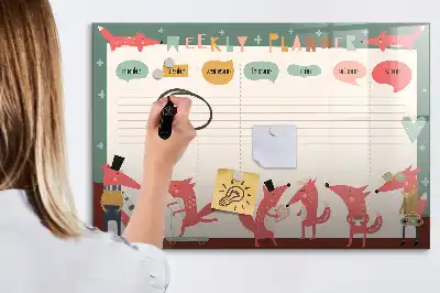 Glazen weekplanner voor kinderen beschrijfbaar magneetbord met design
