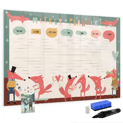 Glazen weekplanner voor kinderen beschrijfbaar magneetbord met design