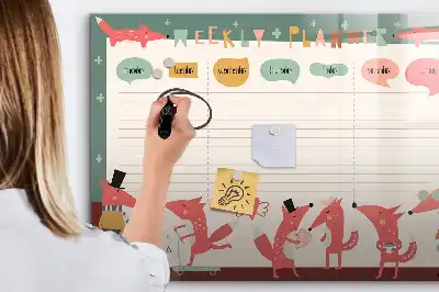 Glazen weekplanner voor kinderen beschrijfbaar magneetbord met design