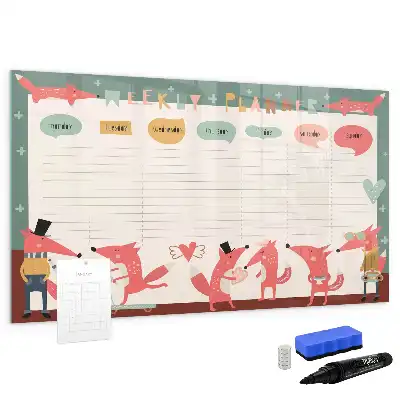 Glazen weekplanner voor kinderen beschrijfbaar magneetbord met design