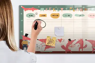 Glazen weekplanner voor kinderen beschrijfbaar magneetbord met design