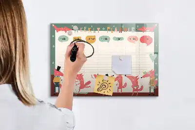 Glazen weekplanner voor kinderen beschrijfbaar magneetbord met design