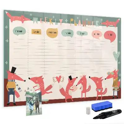 Glazen weekplanner voor kinderen beschrijfbaar magneetbord met design
