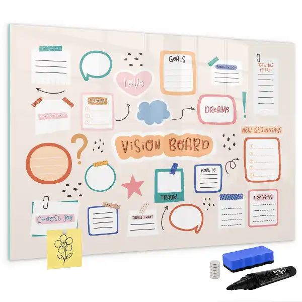 Magnetisch glazen schrijfbord kleurrijk visiebord voor notities en foto's