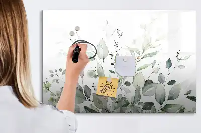 Beschrijfbaar glazen magneetbord met plantbladeren design