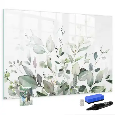 Beschrijfbaar glazen magneetbord met plantbladeren design