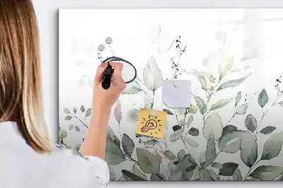 Beschrijfbaar glazen magneetbord met plantbladeren design