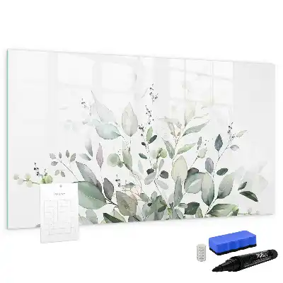 Beschrijfbaar glazen magneetbord met plantbladeren design