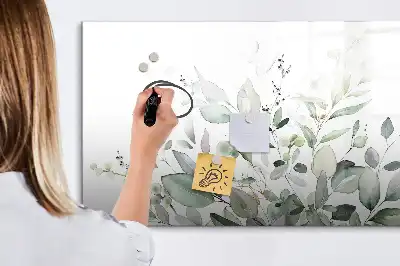 Beschrijfbaar glazen magneetbord met plantbladeren design