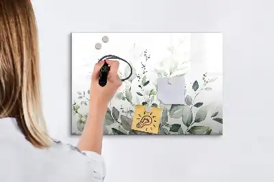 Beschrijfbaar glazen magneetbord met plantbladeren design