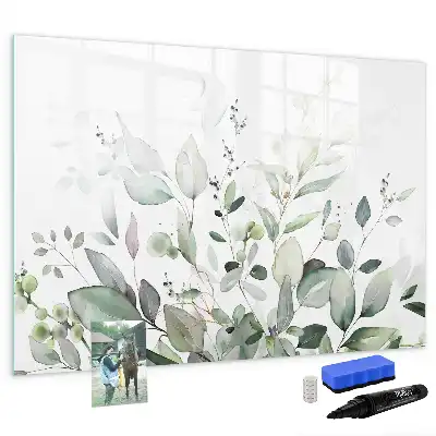 Beschrijfbaar glazen magneetbord met plantbladeren design