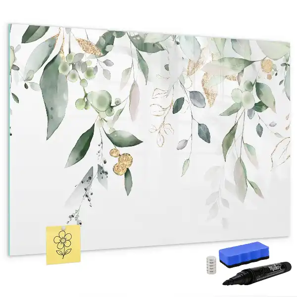Magnetisch glazen schrijfbord met decoratieve plantbladeren