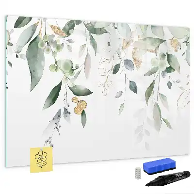 Magnetisch glazen schrijfbord met decoratieve plantbladeren