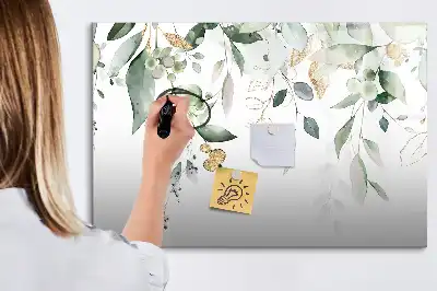 Magnetisch glazen schrijfbord met decoratieve plantbladeren