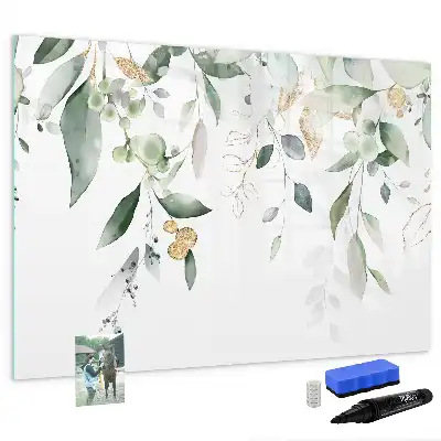 Magnetisch glazen schrijfbord met decoratieve plantbladeren