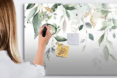 Magnetisch glazen schrijfbord met decoratieve plantbladeren