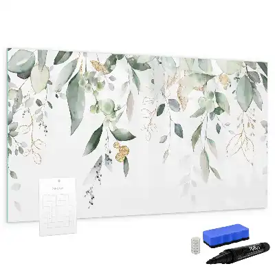 Magnetisch glazen schrijfbord met decoratieve plantbladeren