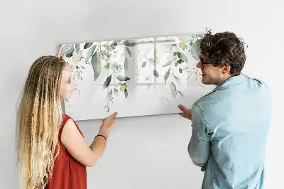 Magnetisch glazen schrijfbord met decoratieve plantbladeren