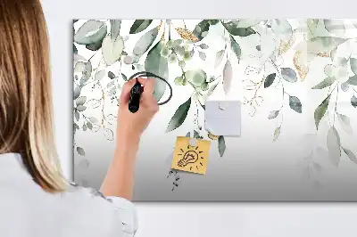 Magnetisch glazen schrijfbord met decoratieve plantbladeren