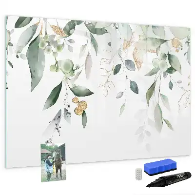 Magnetisch glazen schrijfbord met decoratieve plantbladeren