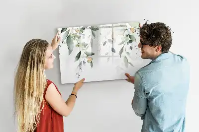 Magnetisch glazen schrijfbord met decoratieve plantbladeren