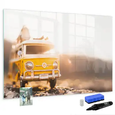 Magnetisch glazen schrijfbord voor notities en foto's met roadtrip vakantie design