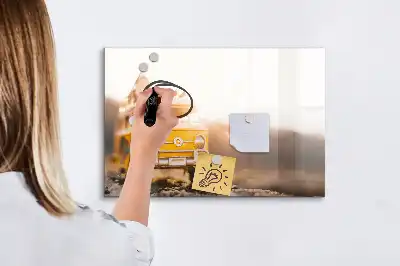 Magnetisch glazen schrijfbord voor notities en foto's met roadtrip vakantie design