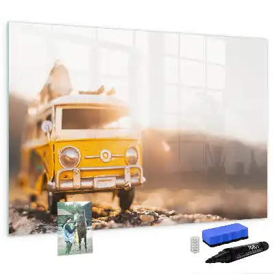 Magnetisch glazen schrijfbord voor notities en foto's met roadtrip vakantie design